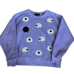 Whimsical Lamb Sheep Sweatshirt Purple Long Sleeve Cotton/Poly Crewneck OX